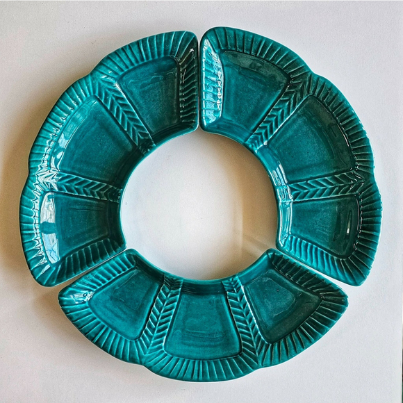 California Pottery Other - MCM California Pottery Turquoise #895 Lazy Susan 3-Piece Serving Tray Set